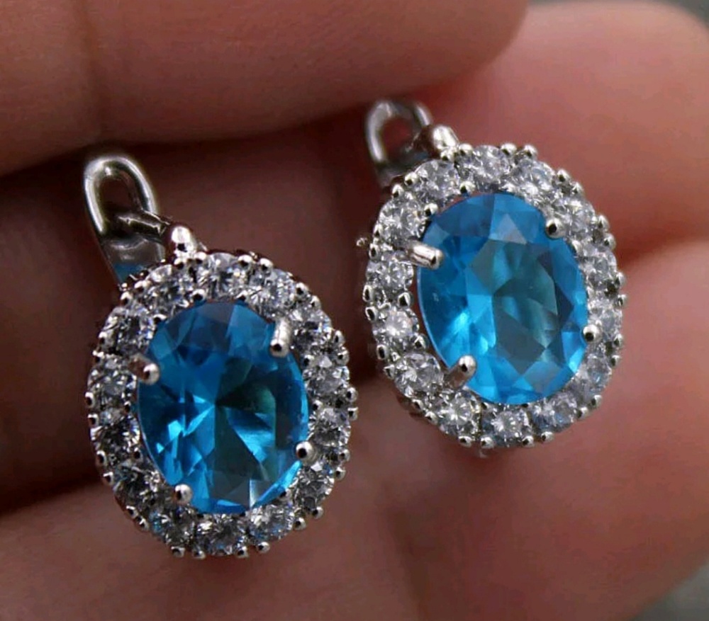 Aquarium gold filled oval blue earrings - Picture 1 of 3
